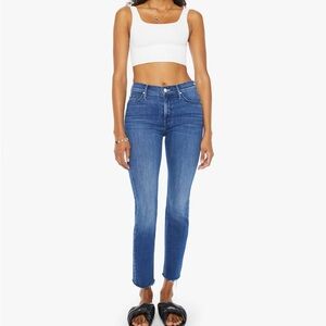 MOTHER Mis Rise Dazzler Ankle Fray Jeans